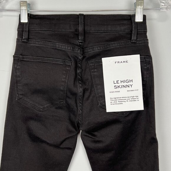 Frame Denim Womens Le High Skinny Jeans Blackfinn Black Raw Step Hem size 24 - Picture 8 of 16